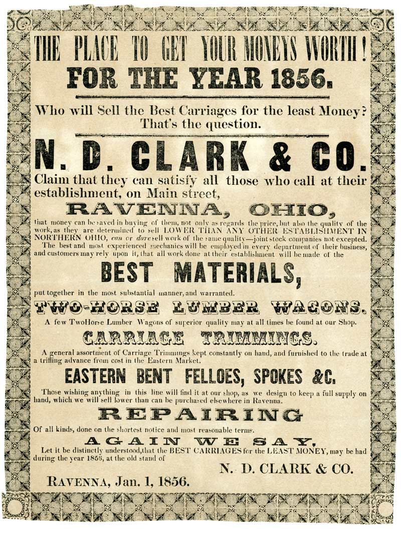 1856 advertisement flyer for N.D. Clark and Company