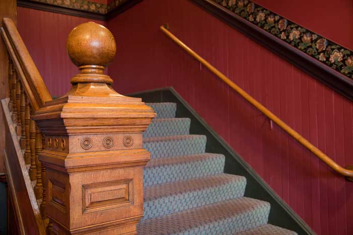 The banister inside Riddle Block 1