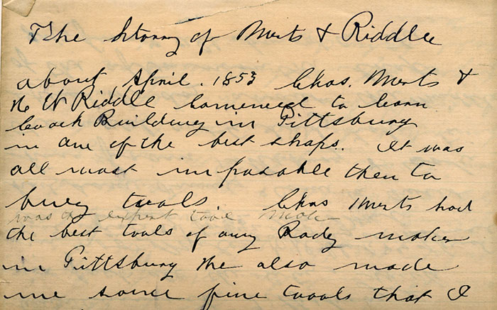 Handwritten excerpt from History of Merts and Riddle