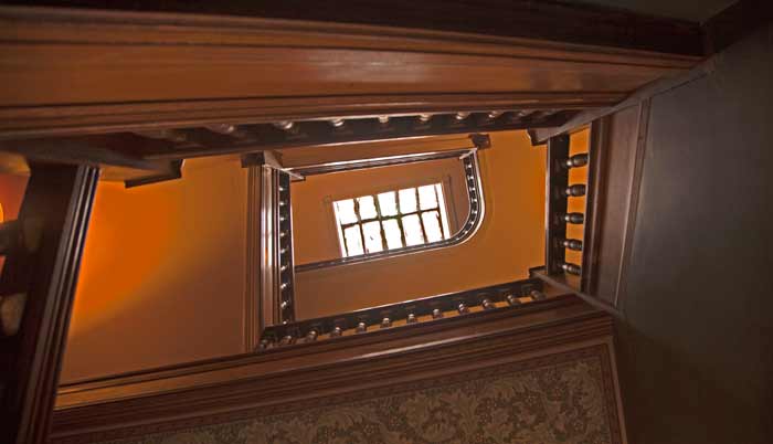 Looking up at the skylight inside Riddle Block 1