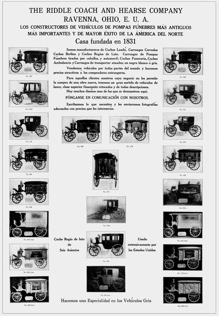 Spanish-language Riddle hearse advertising poster