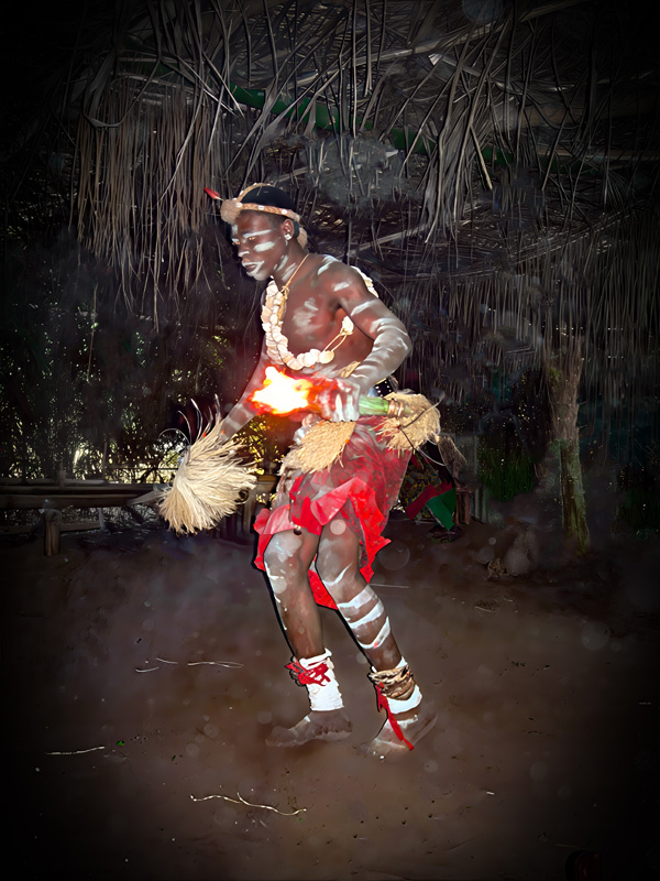 A fire dancer at dawn