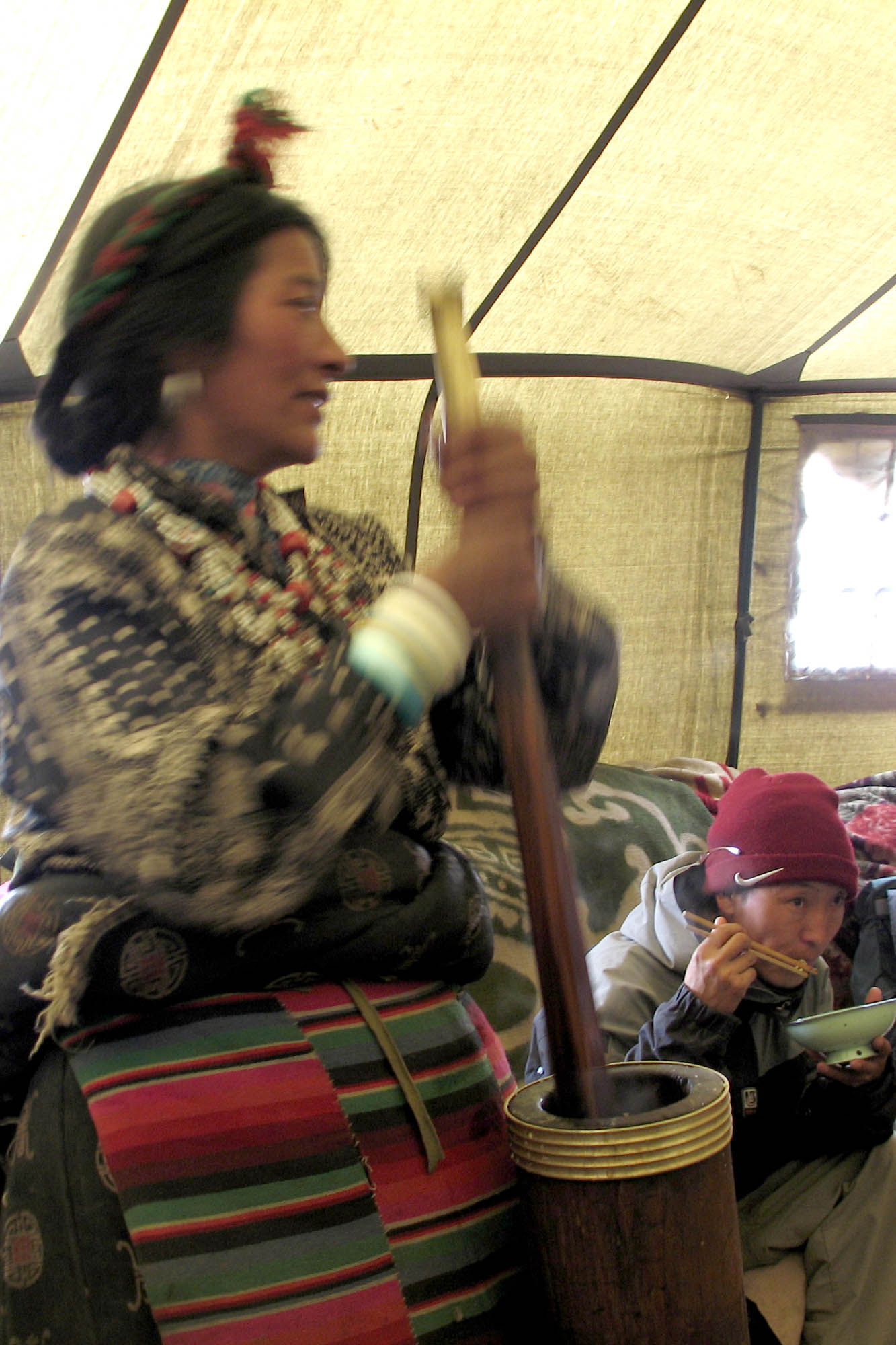 Making Butter Tea in a Trailside Tent
