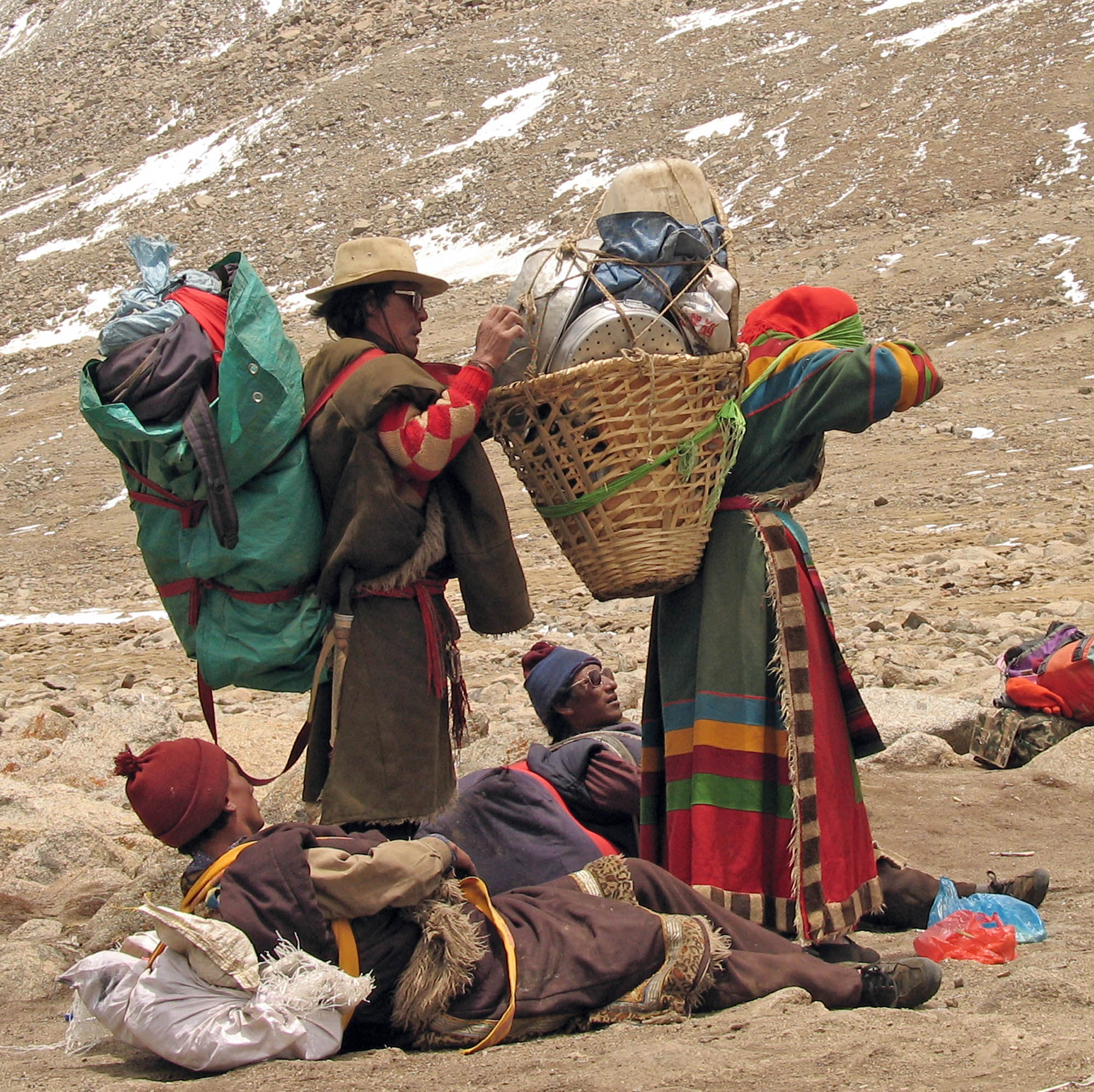 Porters Prepare for the Trail, Bottom of the Pass
